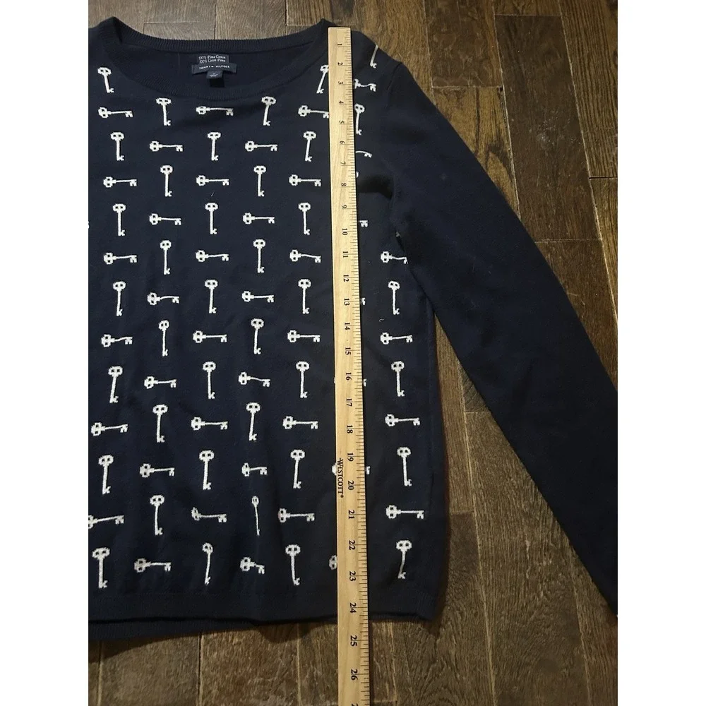 Tommy‎ Hilfiger Sweater Pima Cotton Key Design Crew Neck Navy Blue Womens Medium